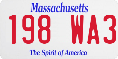 MA license plate 198WA3