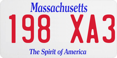 MA license plate 198XA3