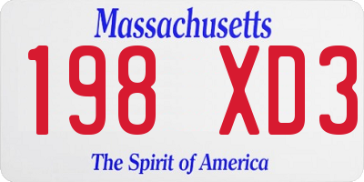 MA license plate 198XD3