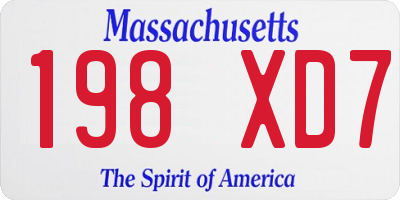 MA license plate 198XD7