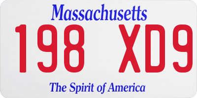 MA license plate 198XD9