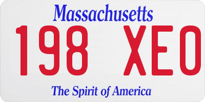 MA license plate 198XE0