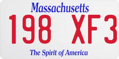 MA license plate 198XF3