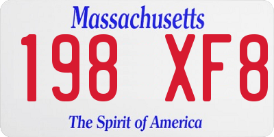 MA license plate 198XF8