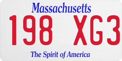 MA license plate 198XG3