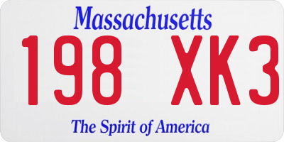 MA license plate 198XK3
