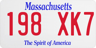 MA license plate 198XK7