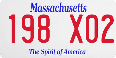 MA license plate 198XO2