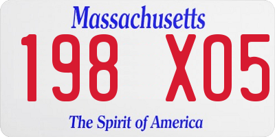 MA license plate 198XO5