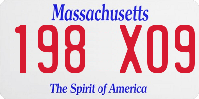 MA license plate 198XO9