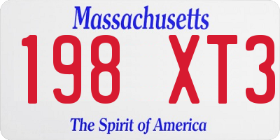 MA license plate 198XT3