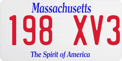 MA license plate 198XV3