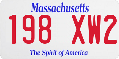 MA license plate 198XW2