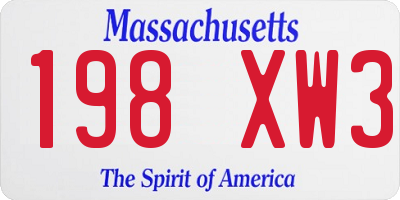 MA license plate 198XW3