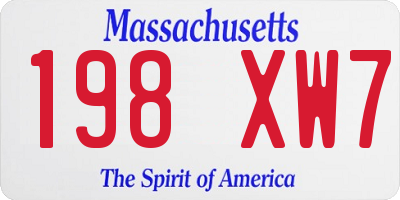 MA license plate 198XW7