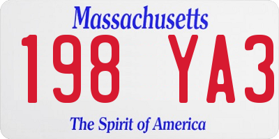 MA license plate 198YA3