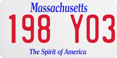 MA license plate 198YO3