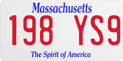 MA license plate 198YS9