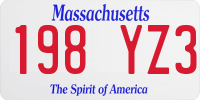 MA license plate 198YZ3