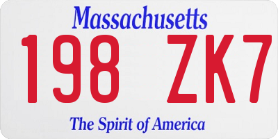 MA license plate 198ZK7