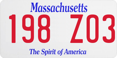 MA license plate 198ZO3