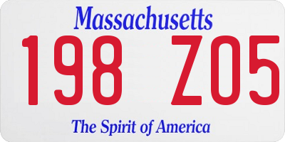 MA license plate 198ZO5