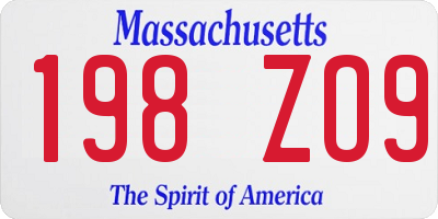 MA license plate 198ZO9