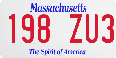 MA license plate 198ZU3