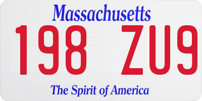 MA license plate 198ZU9