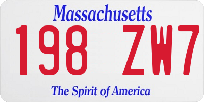 MA license plate 198ZW7