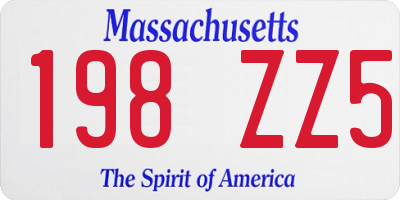 MA license plate 198ZZ5