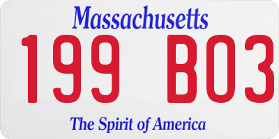 MA license plate 199BO3