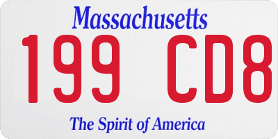 MA license plate 199CD8