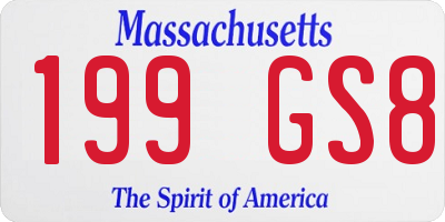 MA license plate 199GS8