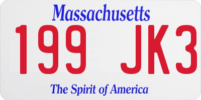 MA license plate 199JK3