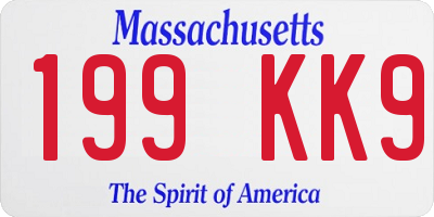 MA license plate 199KK9