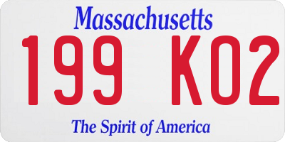 MA license plate 199KO2