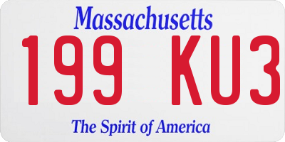 MA license plate 199KU3