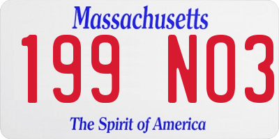 MA license plate 199NO3
