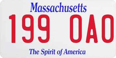 MA license plate 199OA0