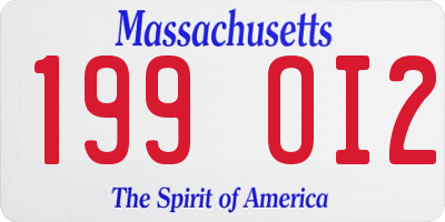 MA license plate 199OI2