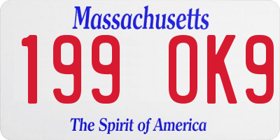 MA license plate 199OK9