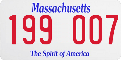 MA license plate 199OO7