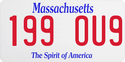 MA license plate 199OU9