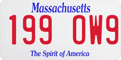 MA license plate 199OW9