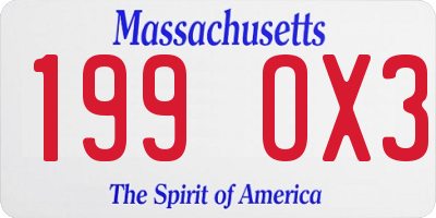MA license plate 199OX3