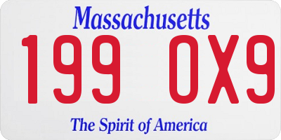 MA license plate 199OX9