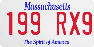 MA license plate 199RX9