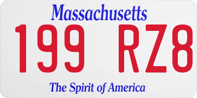 MA license plate 199RZ8