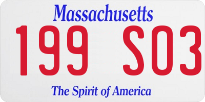 MA license plate 199SO3